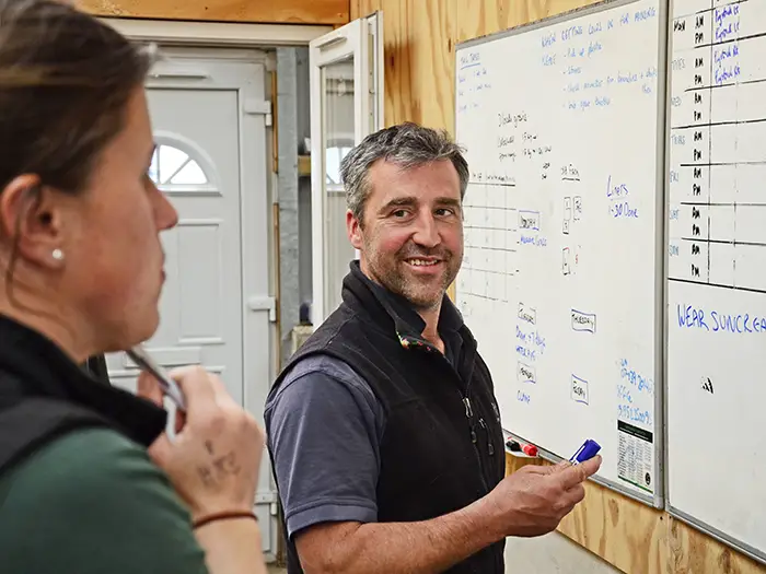 Nick and Liz Haines in discussion on-farm. Picture: David Ainsworth.